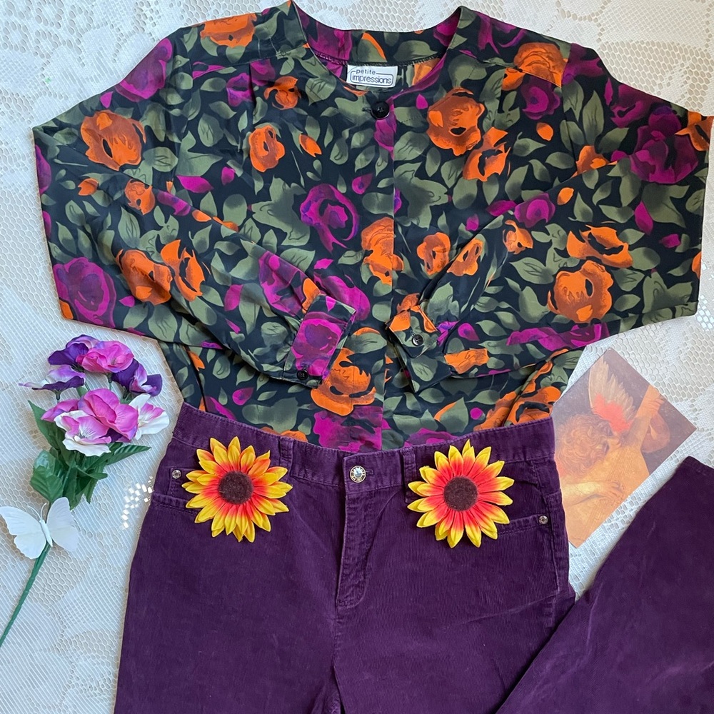 Vintage 90s petite impressions floral fall button up
